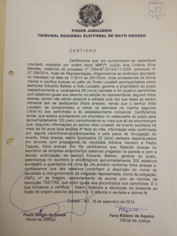 Certido do TRE que fundamentar pedido de cassao ser usada em defesa de Taques e Vandoni