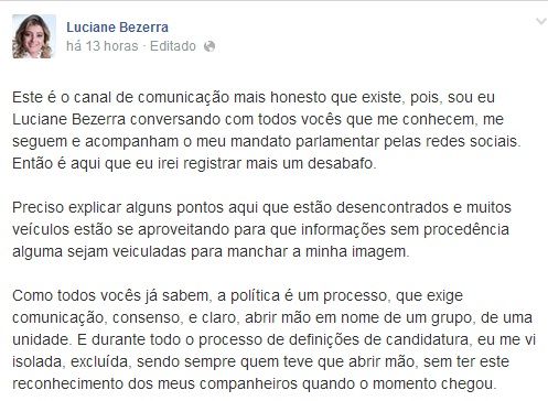 Luciane Bezerra desabafa e afirma ter sido excluda por cpula de Taques