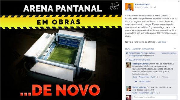 Romrio critica problemas na Arena Pantanal: Ningum quer assumir esse filho