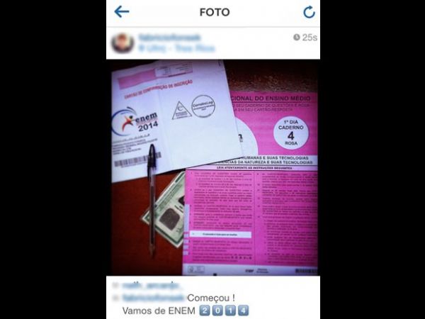 Candidatos do Enem postam fotos dos cartes e da prova no Instagram