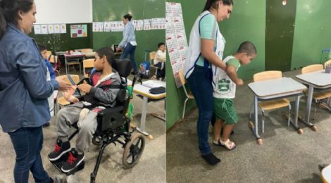 Aluno autista cadeirante passa a andar e interagir em escola pblica com incentivo de cuidadora