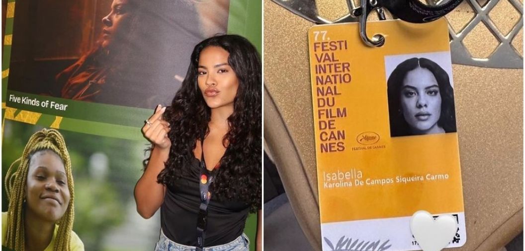 Bella Campos participa de festival em Cannes e posta foto ao lado de cartaz de filme cuiabano