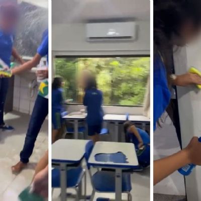 Vdeos mostram alunos limpando escola estadual; adolescente reclama: veja vdeo