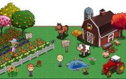 Ambiente virtual do game Farmville, em que o jogador gerencia uma fazenda