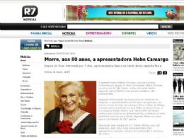 Pgina falsa atribuda ao R7 sobre morte de Hebe Camargo circula pela internet