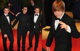 Bieber e Jonas Brothers vestem smoking para evento com Obama