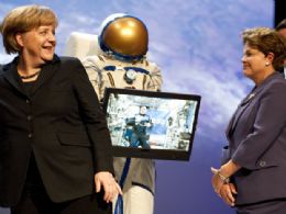 A chanceler Angela Merkel e a presidente Dilma Rousseff durante abertura da feira tecnolgica Cebit, em Hannover, na Alemanha