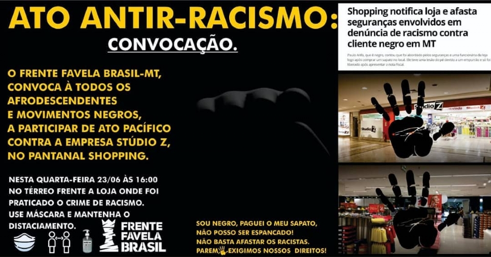 Movimento anti-racista cancela protesto contra discriminao sofrida por cliente negro em loja de shopping de Cuiab