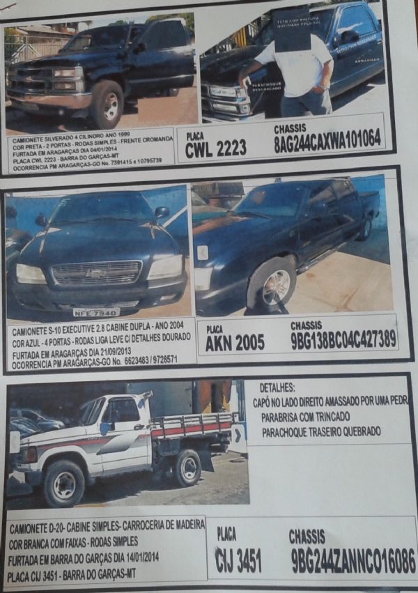 cartaz com detalhes de caminhonetes furtadas