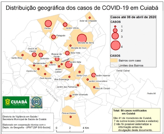 Com 50 confirmados, Cuiab tem casos em 26 bairros e aumento de 525% em dez dias