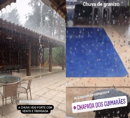 Chapada dos Guimares registra chuva forte com granizo;  veja vdeos