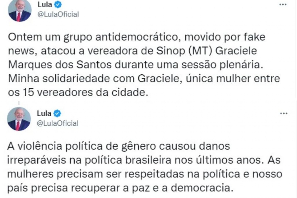 Lula se solidariza com vereadora atacada por bolsonaristas em Mato Grosso e condena violncia de gnero