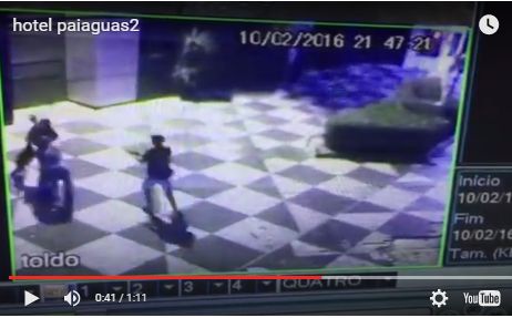 Imagens mostram momento em que ladres perseguem e atiram contra vigilante do Hotel Paiagus
