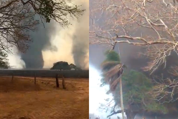 Redemoinho de fogo assusta moradores no interior de Mato Grosso;  veja vdeos