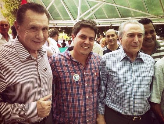 Candidato Pedro Mura com o deputado federal Carlos Bezerra e o vice presidente da repblica, Michel Temer