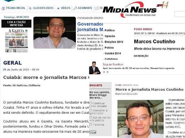 Principais sites de notcias de Mato Grosso repercutem a morte do diretor do Olhar Direto