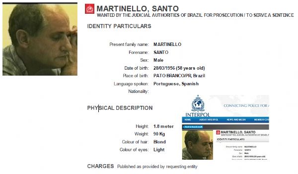 Ficha de Santo Martinello na Interpol j est distribuda em 193 pases