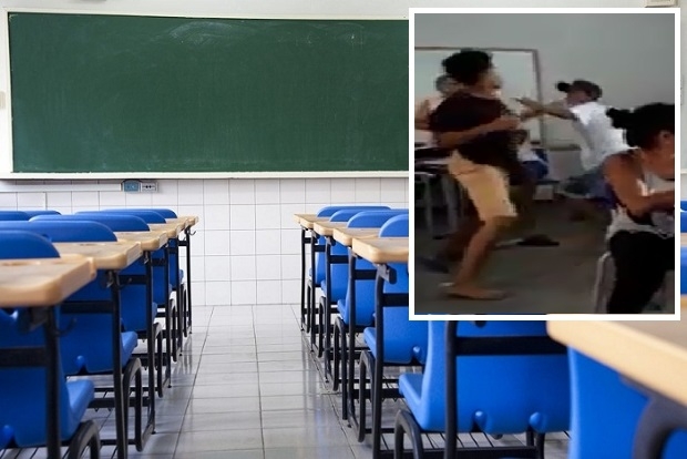Vdeo registra troca de socos de estudantes em sala de aula de Cuiab;  veja