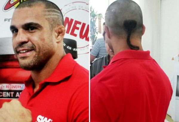 Vitor Belfort apresentou um novo corte de cabelo, nesta sexta-feira, em sua academia, no Rio (