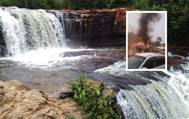 Incndio registrado na Cachoeira da Martinha destri dois carros; vdeos