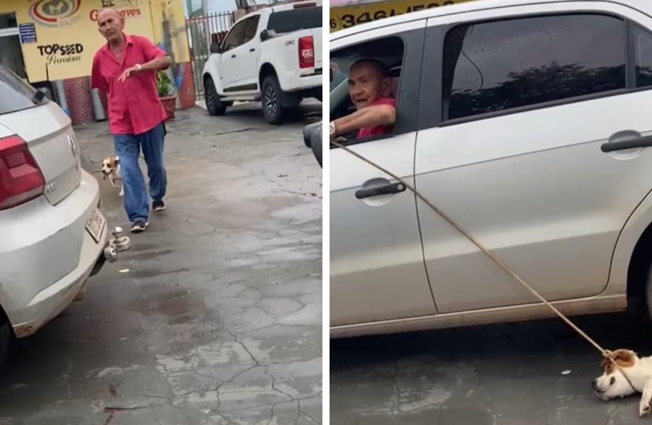 Homem é preso pela PM ao ser flagrado arrastando cachorro na rua com o carro; veja vídeo