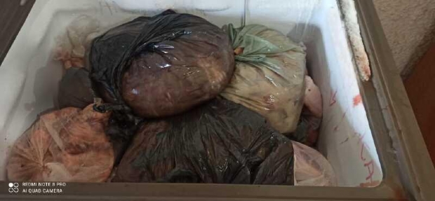 Vigilncia apreende 160 quilos de carne vendida de forma irregular e cortada em mesa tomada por moscas