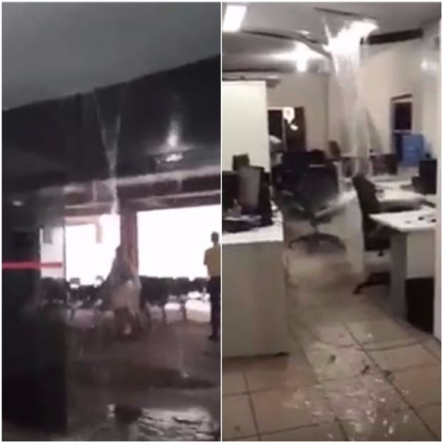 Chuva provoca estragos no Hospital Jlio Mller e teto vira cachoeira;  veja vdeos 