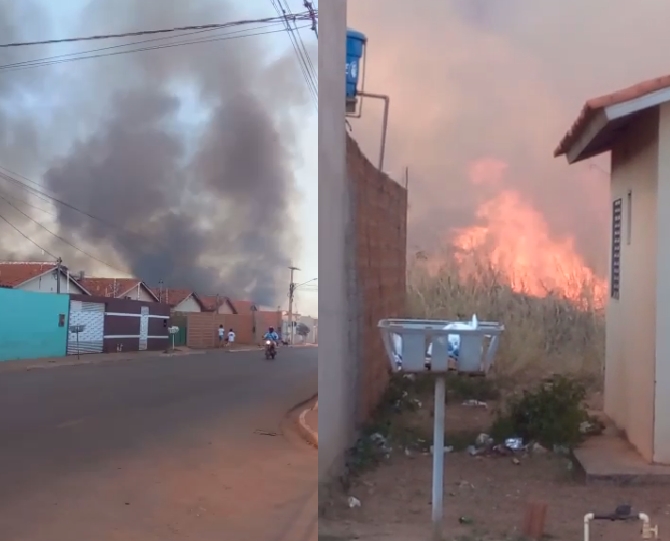 Incndio consome vegetao perto de residncias em Vrzea Grande