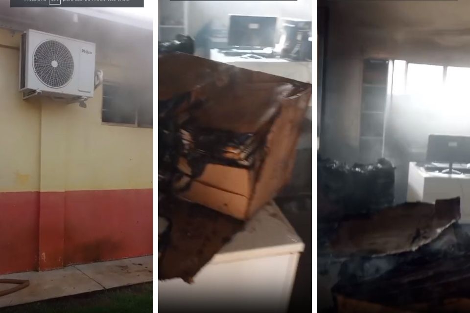 Criminosos invadem e ateiam fogo em escola no interior de MT; veja vdeo
