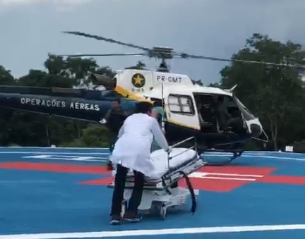 Vtima de acidente na MT-251  o primeiro paciente recebido no heliponto do HMC; veja vdeos