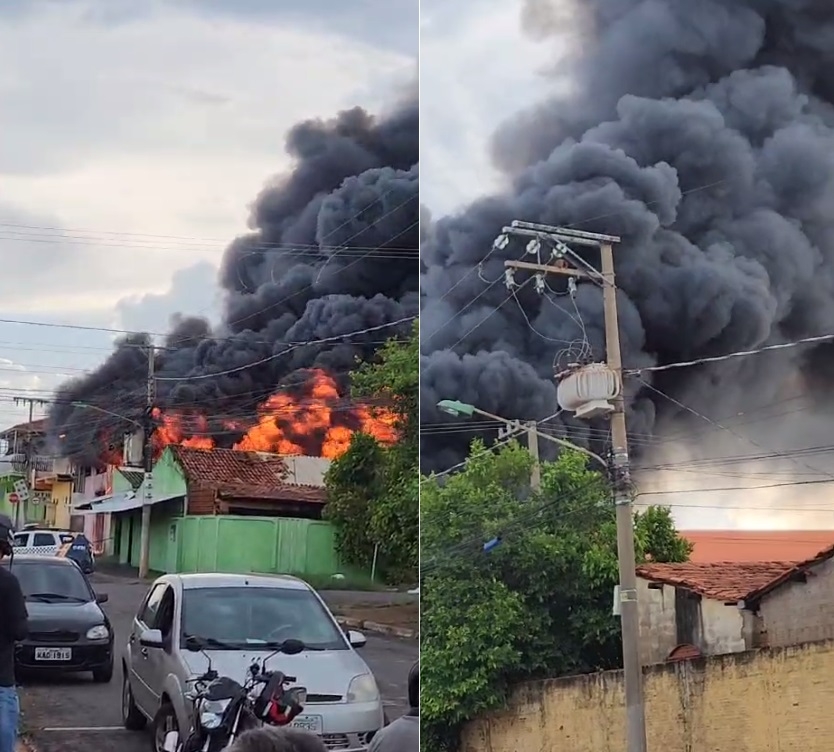 Incndio atinge 4 lojas e destri galpo de peas automotivas em Cuiab;  veja vdeo