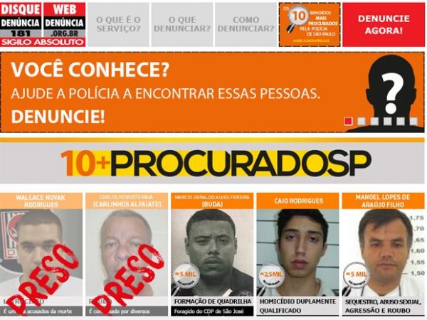Veja lista dos criminosos mais procurados de So Paulo
