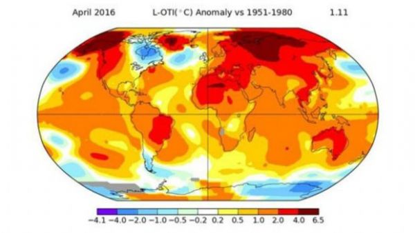 Temperaturas globais bateram recorde em abril, mostra mapa da Nasa