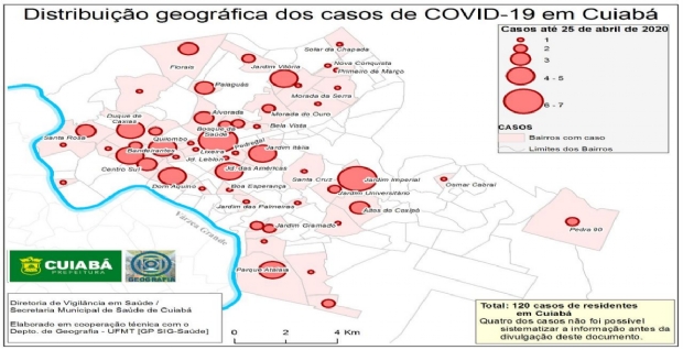 Jardim Imperial e Bosque da Sade lideram casos de Covid-19 em Cuiab; Veja Mapa