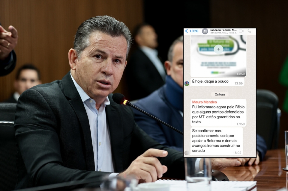 Print revela que Mauro Mendes orientou bancada de MT a votar pela aprovao da reforma tributria