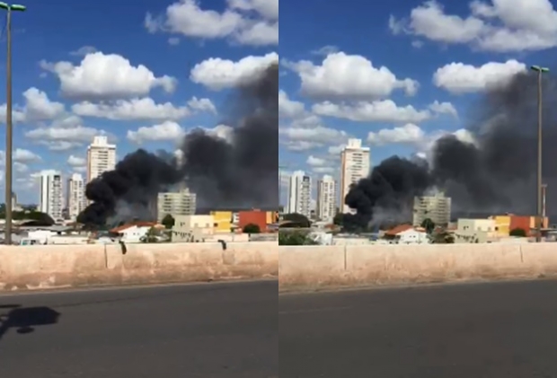 Incndio em terreno baldio mobiliza Corpo de Bombeiros em Cuiab; vdeos