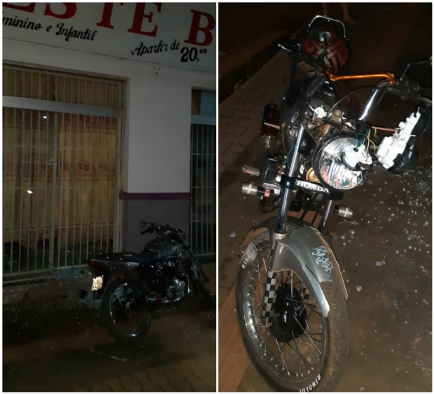 Motociclista embriagado perde controle ao passar em lombada e quebra vidraa de loja