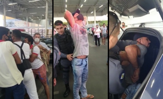 Homem  detido por populares aps arrombar e tentar furtar caminhonete em supermercado;  Vdeos 