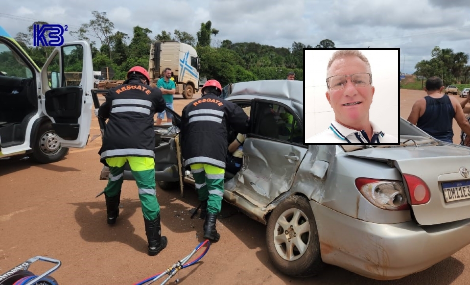 Motorista de 52 anos morre em acidente entre carro e carreta com combustvel na BR-163