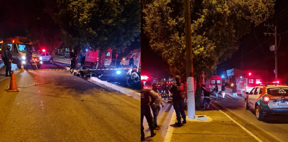Duas pessoas morrem em batida de moto contra rvore e meio fio na Avenida Jlio Campos